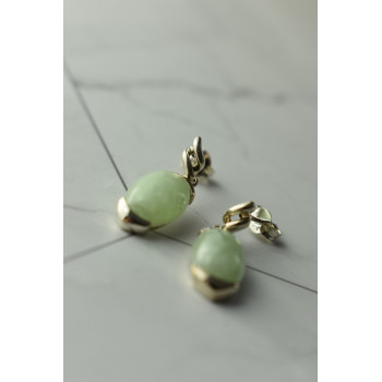 Sky Jewelry Серебряные серьги с зеленым  нефритом 925 проба  *Блаженство
