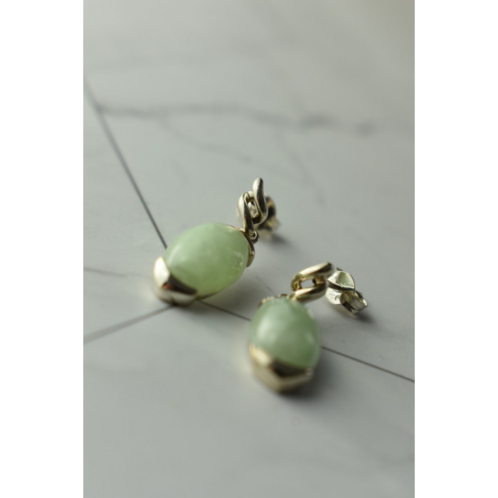 Sky Jewelry Серебряные серьги с зеленым  нефритом 925 проба  *Блаженство