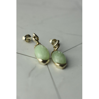 Sky Jewelry Серебряные серьги с зеленым  нефритом 925 проба  *Блаженство