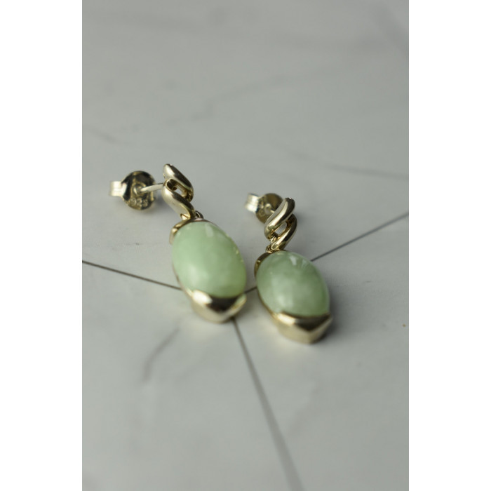 Sky Jewelry Серебряные серьги с зеленым  нефритом 925 проба  *Блаженство