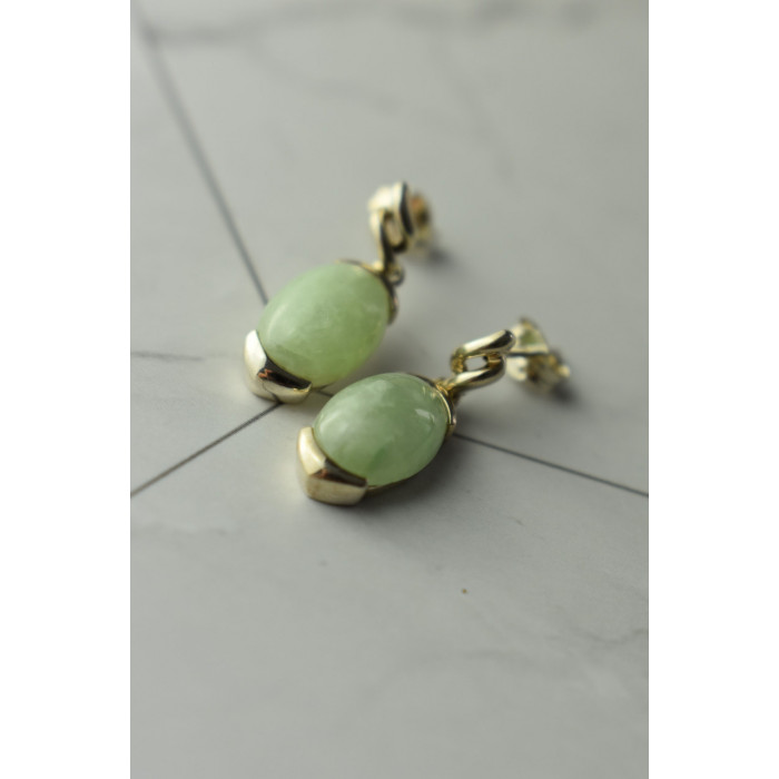 Sky Jewelry Серебряные серьги с зеленым  нефритом 925 проба  *Блаженство
