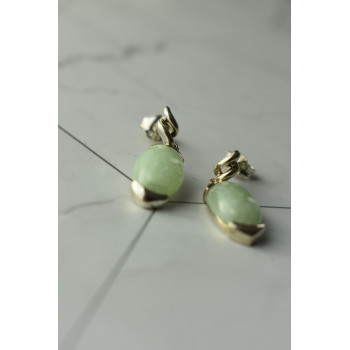 Sky Jewelry Серебряные серьги с зеленым  нефритом 925 проба  *Блаженство