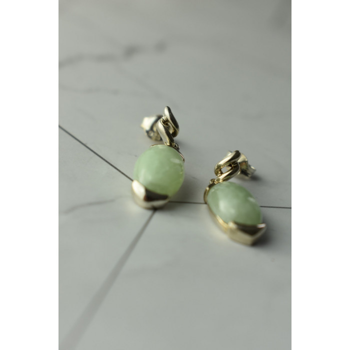 Sky Jewelry Серебряные серьги с зеленым  нефритом 925 проба  *Блаженство