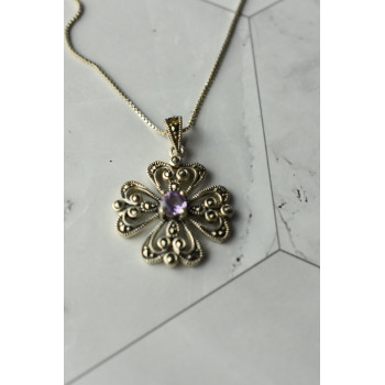 Sky Jewelry Серебряная цепочка с кулоном  фиолетовый Турмалин и черный Нефрит