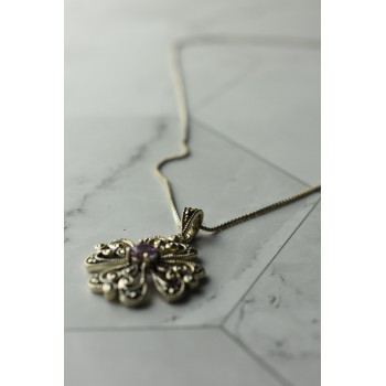 Sky Jewelry Серебряная цепочка с кулоном  фиолетовый Турмалин и черный Нефрит