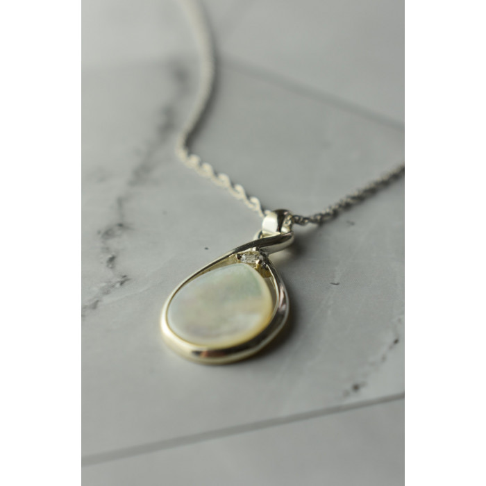 Sky Jewelry Серебряная цепочка с кулоном  Перламутр и бесцветный Кварц