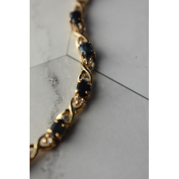 Sky Jewelry Серебряный браслет в позолоте 925 пробы с камнями Сапфир и Гошенит (берилл)