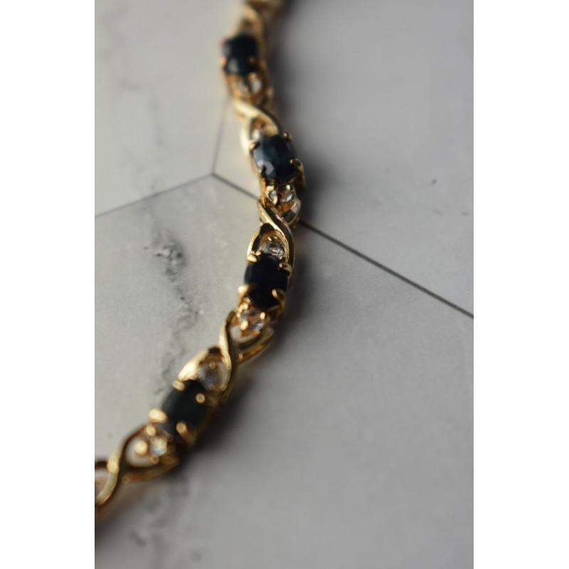 Sky Jewelry Серебряный браслет в позолоте 925 пробы с камнями Сапфир и Гошенит (берилл)