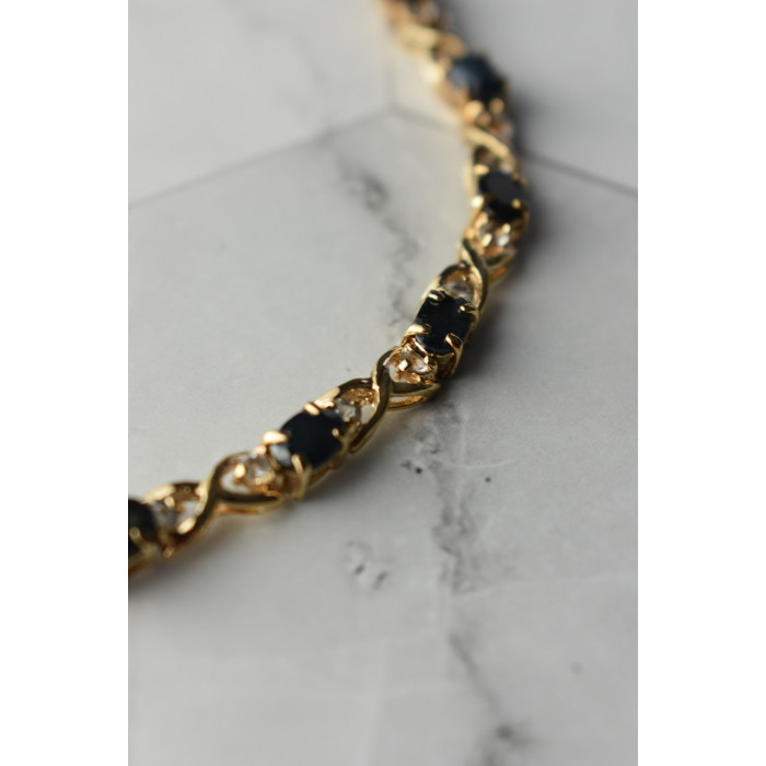 Sky Jewelry Серебряный браслет в позолоте 925 пробы с камнями Сапфир и Гошенит (берилл)