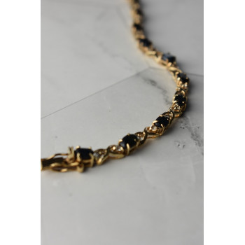 Sky Jewelry Серебряный браслет в позолоте 925 пробы с камнями Сапфир и Гошенит (берилл)