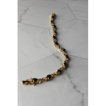 Sky Jewelry Серебряный браслет в позолоте 925 пробы с камнями Сапфир и Гошенит (берилл)