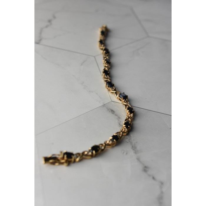 Sky Jewelry Серебряный браслет в позолоте 925 пробы с камнями Сапфир и Гошенит (берилл)