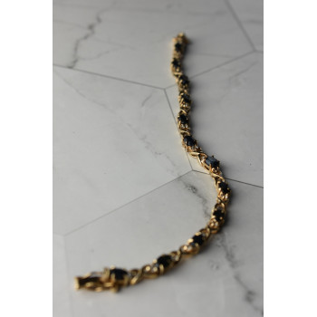 Sky Jewelry Серебряный браслет в позолоте 925 пробы с камнями Сапфир и Гошенит (берилл)