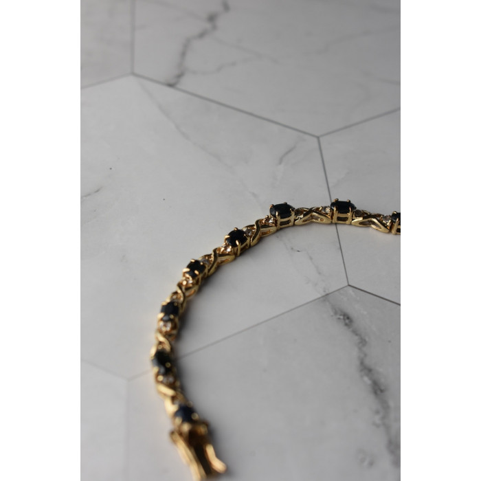 Sky Jewelry Серебряный браслет в позолоте 925 пробы с камнями Сапфир и Гошенит (берилл)