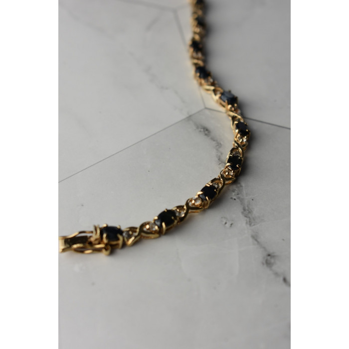 Sky Jewelry Серебряный браслет в позолоте 925 пробы с камнями Сапфир и Гошенит (берилл)