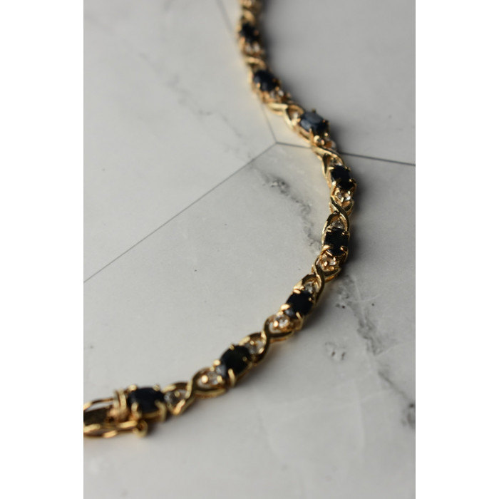 Sky Jewelry Серебряный браслет в позолоте 925 пробы с камнями Сапфир и Гошенит (берилл)