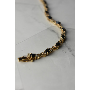 Sky Jewelry Серебряный браслет в позолоте 925 пробы с камнями Сапфир и Гошенит (берилл)