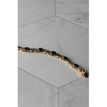 Sky Jewelry Серебряный браслет в позолоте 925 пробы с камнями Сапфир и Гошенит (берилл)