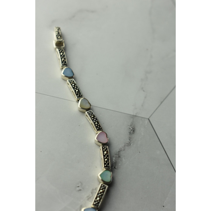 Sky Jewelry Серебряный браслет 925 пробы с разноцветным Перламутром и камнями Морион