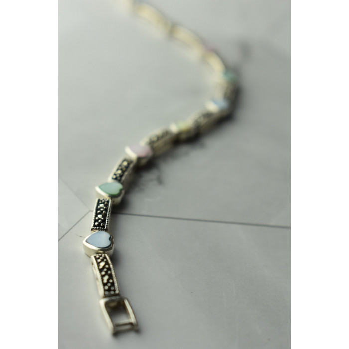 Sky Jewelry Серебряный браслет 925 пробы с разноцветным Перламутром и камнями Морион