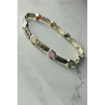 Sky Jewelry Серебряный браслет 925 пробы с разноцветным Перламутром и камнями Морион