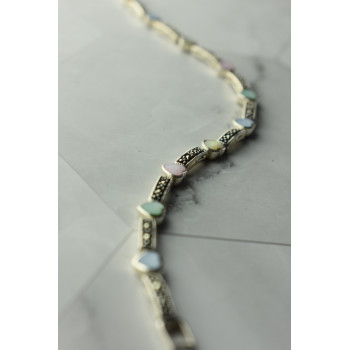 Sky Jewelry Серебряный браслет 925 пробы с разноцветным Перламутром и камнями Морион