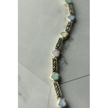 Sky Jewelry Серебряный браслет 925 пробы с разноцветным Перламутром и камнями Морион