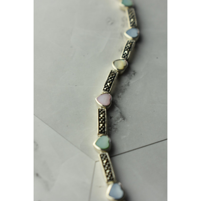 Sky Jewelry Серебряный браслет 925 пробы с разноцветным Перламутром и камнями Морион