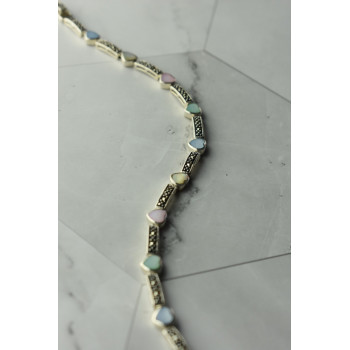 Sky Jewelry Серебряный браслет 925 пробы с разноцветным Перламутром и камнями Морион