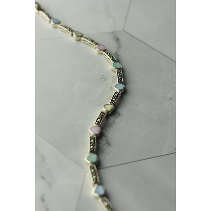 Sky Jewelry Серебряный браслет 925 пробы с разноцветным Перламутром и камнями Морион