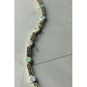 Sky Jewelry Серебряный браслет 925 пробы с разноцветным Перламутром и камнями Морион