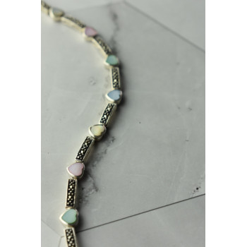 Sky Jewelry Серебряный браслет 925 пробы с разноцветным Перламутром и камнями Морион