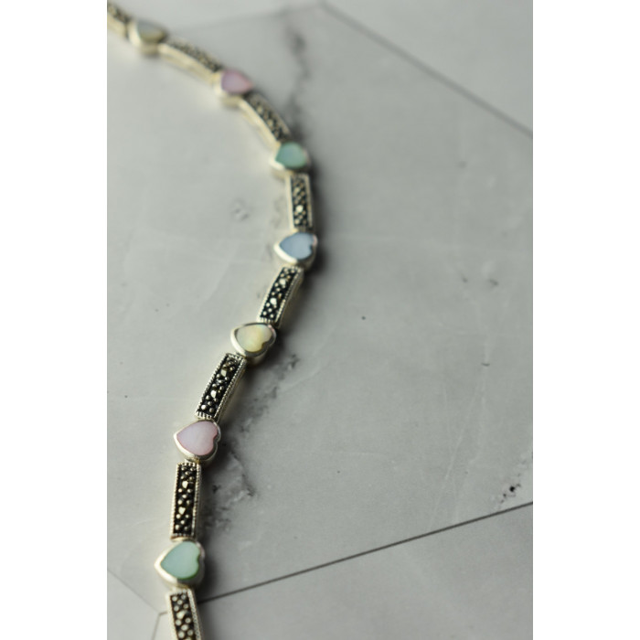Sky Jewelry Серебряный браслет 925 пробы с разноцветным Перламутром и камнями Морион