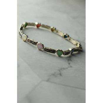 Sky Jewelry Серебряный браслет 925 пробы с разноцветным Перламутром и камнями Морион