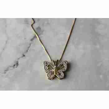 Sky Jewelry Серебряная цепочка с кулоном Бабочка с Бриллиантом в позолоте Italy