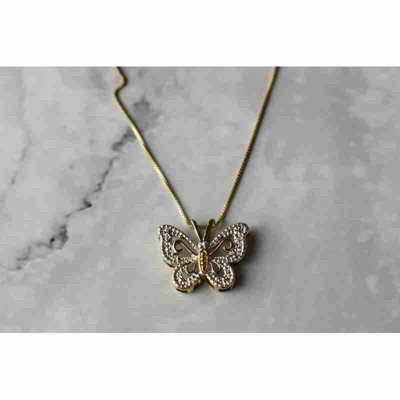 Sky Jewelry Серебряная цепочка с кулоном Бабочка с Бриллиантом в позолоте Italy