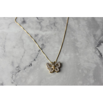 Sky Jewelry Серебряная цепочка с кулоном Бабочка с Бриллиантом в позолоте Italy