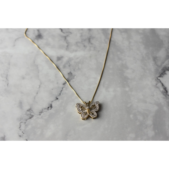 Sky Jewelry Серебряная цепочка с кулоном Бабочка с Бриллиантом в позолоте Italy