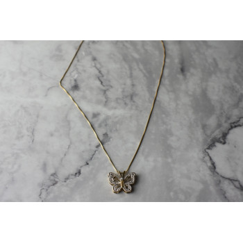 Sky Jewelry Серебряная цепочка с кулоном Бабочка с Бриллиантом в позолоте Italy