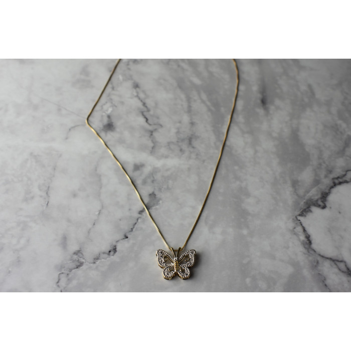 Sky Jewelry Серебряная цепочка с кулоном Бабочка с Бриллиантом в позолоте Italy