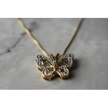 Sky Jewelry Серебряная цепочка с кулоном Бабочка с Бриллиантом в позолоте Italy