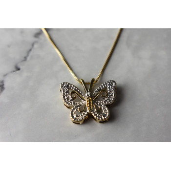 Sky Jewelry Серебряная цепочка с кулоном Бабочка с Бриллиантом в позолоте Italy
