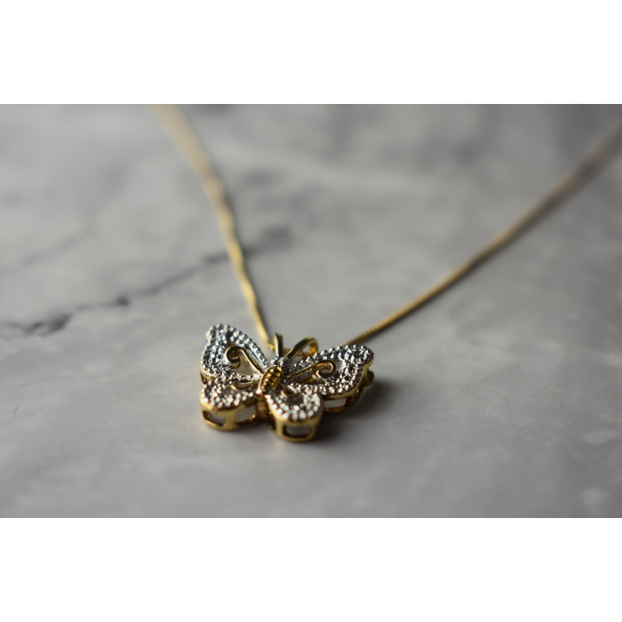 Sky Jewelry Серебряная цепочка с кулоном Бабочка с Бриллиантом в позолоте Italy