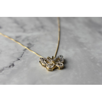 Sky Jewelry Серебряная цепочка с кулоном Бабочка с Бриллиантом в позолоте Italy