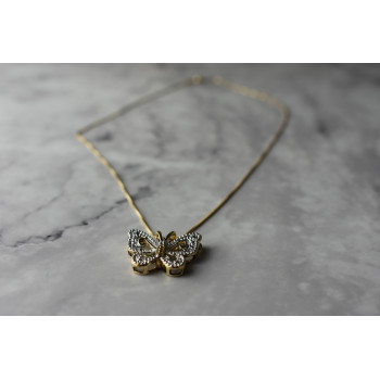 Sky Jewelry Серебряная цепочка с кулоном Бабочка с Бриллиантом в позолоте Italy
