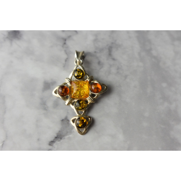 Sky Jewelry Серебряный кулон 925 проба с разноцветным Янтарем