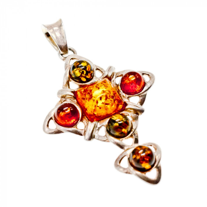 Sky Jewelry Серебряный кулон 925 проба с разноцветным Янтарем