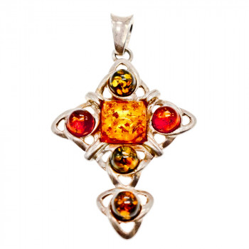 Sky Jewelry Серебряный кулон 925 проба с разноцветным Янтарем