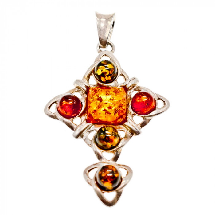 Sky Jewelry Серебряный кулон 925 проба с разноцветным Янтарем