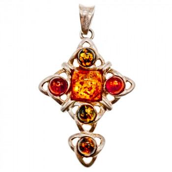 Sky Jewelry Серебряный кулон 925 проба с разноцветным Янтарем